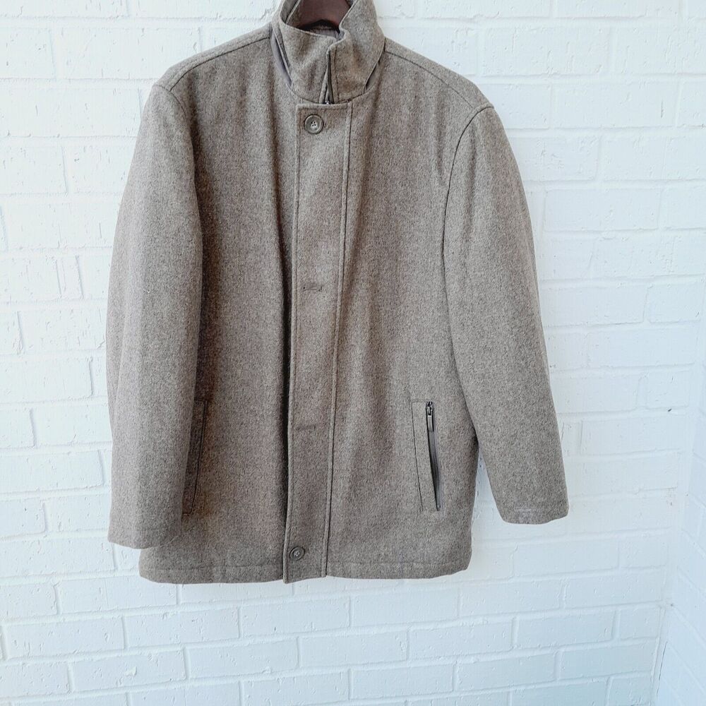 Jos. A. Bank Tan Brown High Neck Quilted Lined Heavyweight Wool Coat Jacket Sz:M